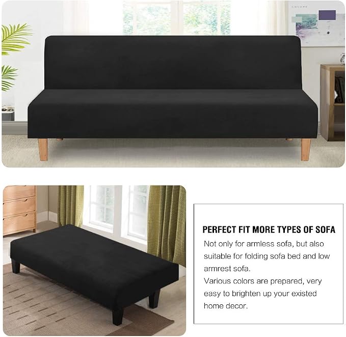 H.VERSAILTEX Velvet Futon Cover Armless Sofa Covers Sofa Bed Covers Stretch - Image 5