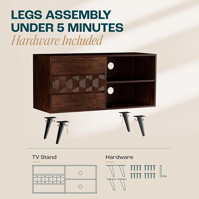 Bme Georgina 45 Inch Solid Wood TV Stand, Under 10 Minutes Assembly - Image 2