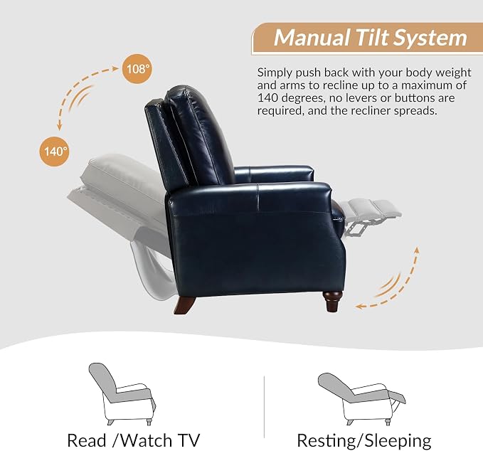 HULALA HOME Genuine Leather Manual Recliner Chairs Set of 2 - Image 4