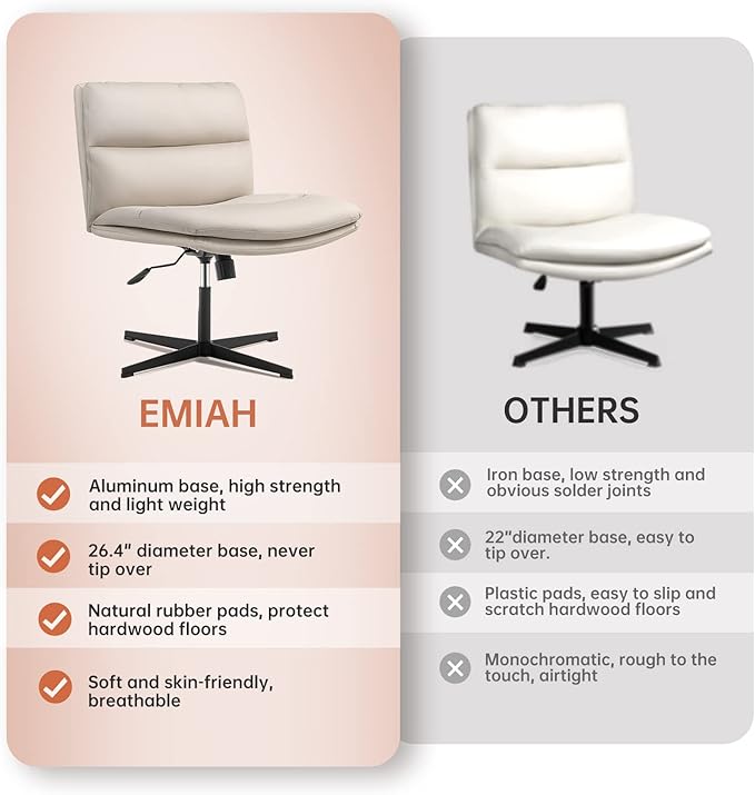 EMIAH Armless Office Desk Chair No Wheels PU-Padded Vanity Mid-Back Ergonomic - Image 4