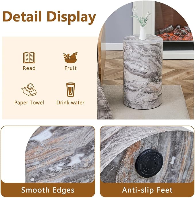 Round Coffee Table Set for 2, Modern Living Room Table Set, Faux Marble Wood - Image 7