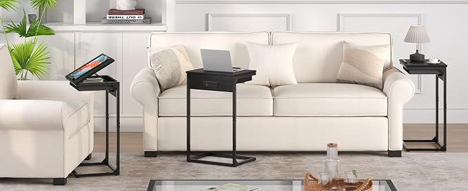 sthmec C Shaped End Table with Charging Station, 45° Tiltable Adjustable Flip - Image 8
