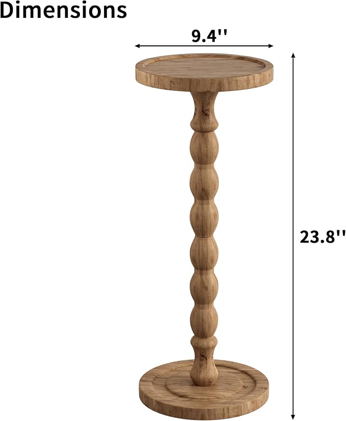 2 Pack Solid Wood Drink Table, Rubber Wood‌ Small Round Side Table - Image 3