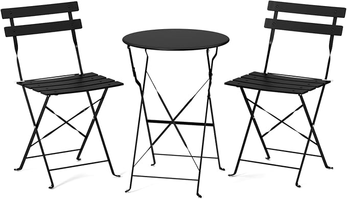 VINGLI Outdoor Folding Bistro Table and Chairs Set of 2, 3-Piece Bistro Set by VINGLI