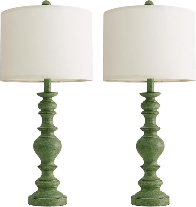 BOBOMOMO 27" Sage Green Table Lamps Set of 2, Large Farmhouse Resin Lamps - Image 6