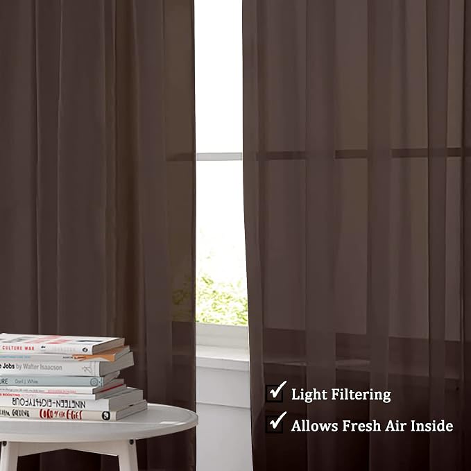 OWENIE Sheer Chocolate Curtains, Sheer Curtains 84 inch Length 2 Panels Set - Image 3