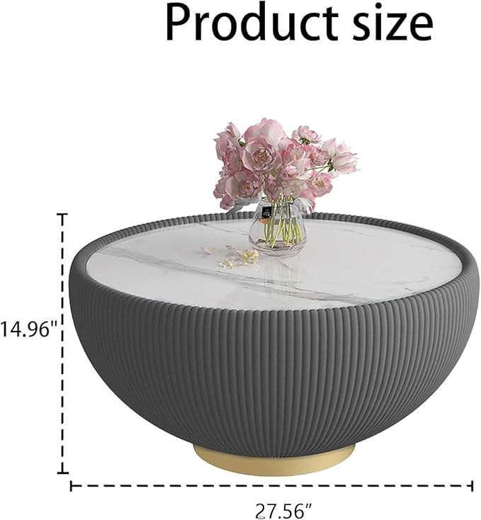 Round Marble Coffee Table 27.56" Bucket Shaped Fluted Coffee Table - Image 2