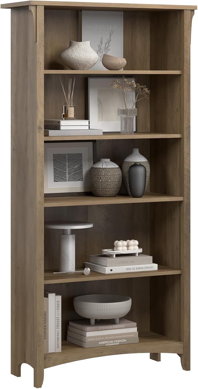 Bush Home Salinas 5 Shelf Bookcase in Reclaimed Pine, Tall Bookshelf, Large by BushHome