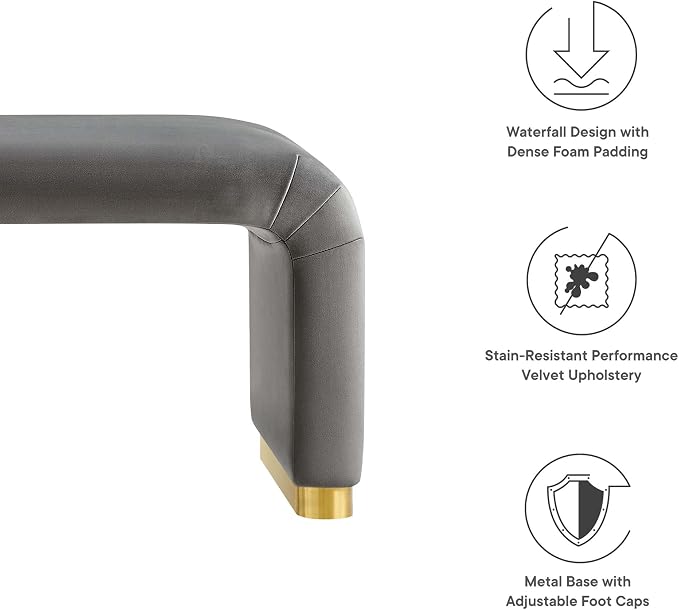 Modway EEI-6734-BRA-STG Koda Performance Velvet Waterfall Long Bench, Brass - Image 9