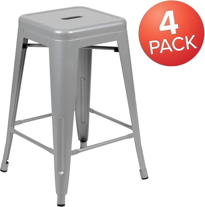 Flash Furniture Lily 24" High Metal Counter-Height, Indoor Bar Stool in Silver - Image 4