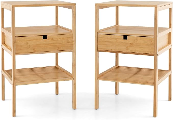 Giantex Bamboo Nightstands Set of 2, Wood Side Tables by Giantex