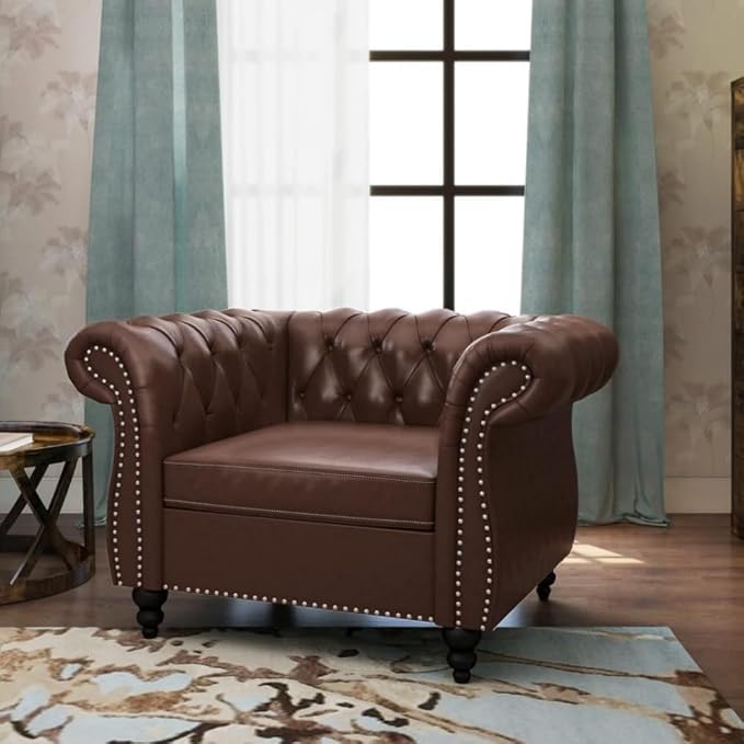 Living Room Chair, Modern Leather Chesterfield Sofa Chair, Mid Century Single by RUSTYER