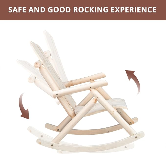 Outvita Wooden Rocking Chair, Fir Log Adirondack Rocker, Outdoor Wood Accent - Image 6