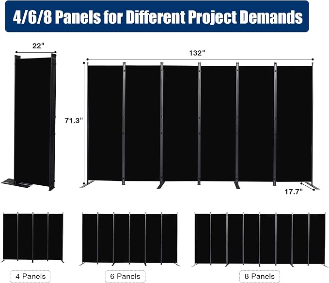 Room Divider 6FT Portable Room Dividers and Folding Privacy Screens, 6 Panel - Image 6