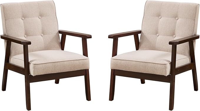 Bonzy Home Fabric Mid-Century Modern Accent Chair Set of 2, Upholstered Armchair - Image 7