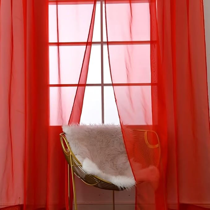 SpaceDresser Sheer Red Curtains 4 Panels Rod Pocket Semi-Sheer Curtain 96 - Image 4