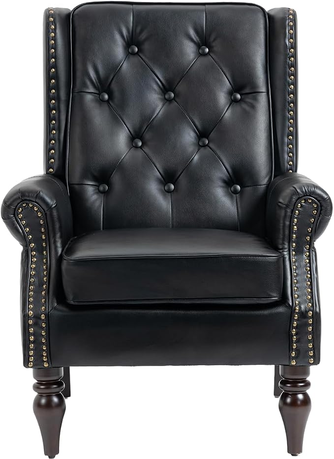Mid-Century Wingback Chairs Set of 2, Faux Leather Accent Chairs Armchair - Image 8