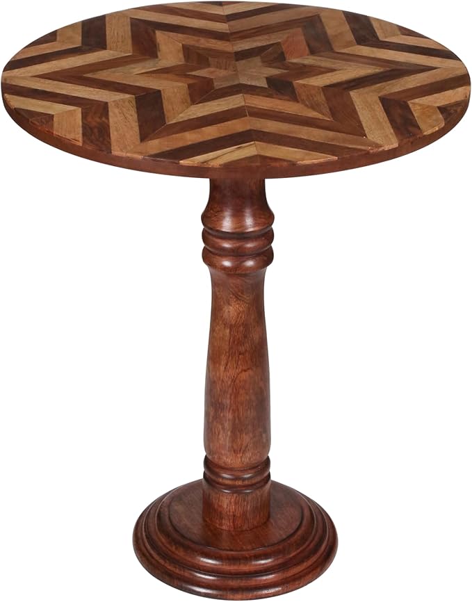 Handcrafted Round Coffee Table for Living Room – 18x21.5 Inch Wooden End Table by TheWoodenTown