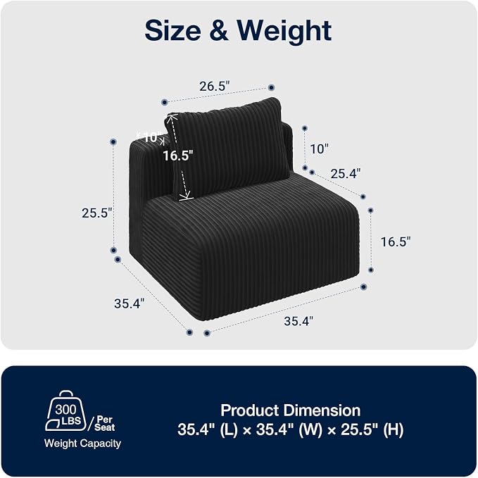 Avenco 35.4” Armless Modular Sofa Seat, Individually Wrapped Coil Support & - Image 2