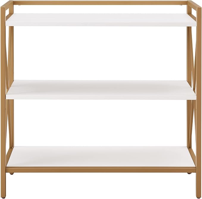 Leick Home Claudette Bookshelf, Satin Gold, 3 Shelves, Easy Assembly, 12 in D x - Image 4
