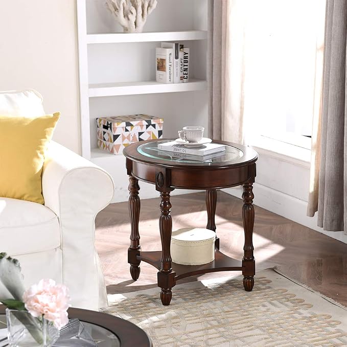 PADMA HOUSE Traditional Solid Wood Oval End Table - Image 3