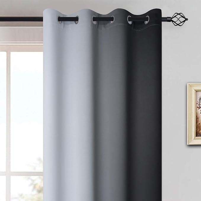 Yakamok 72 Inch Length Black and Greyish White Ombre Curtains, Light Blocking - Image 3