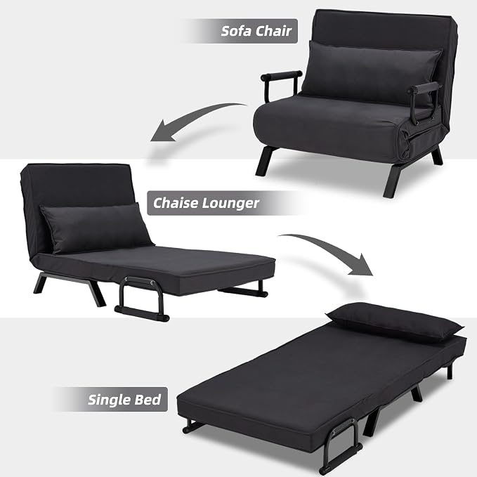 Hupmad Convertible Bed Sleeper Chair, Tri-fold Upholstered Armchair Sleeper - Image 4