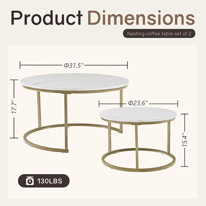 Otterease Nesting Tables Set of 2, 31.5" Round Coffee Table, Small Nesting - Image 2