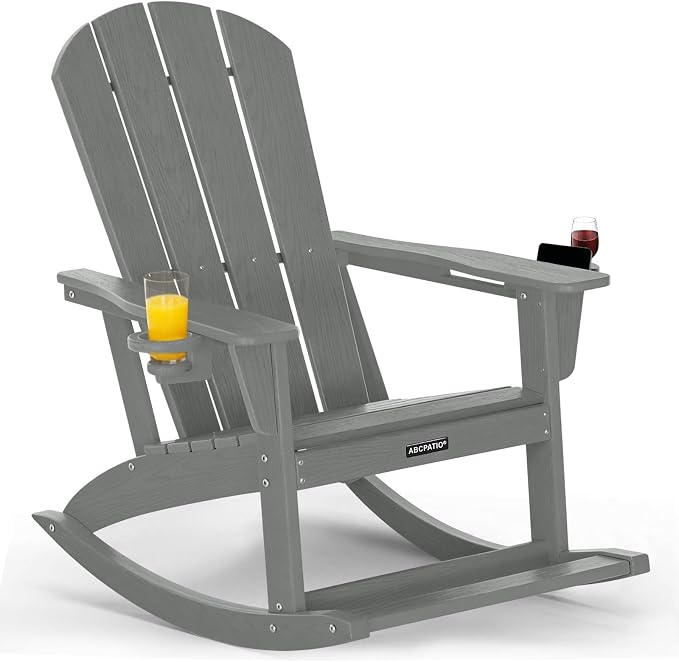 Outdoor Oversized Adirondack Rocking Chairs, All Weather HDPE Patio Rocking by ABCPATIO
