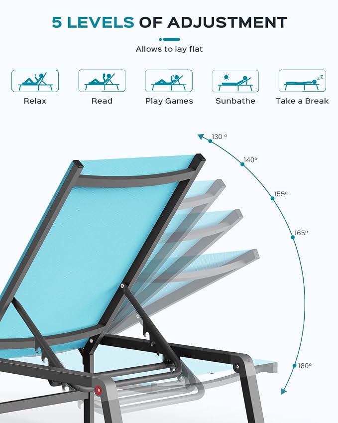 Patio Chaise Lounge Chair Set of 2, Foldable Lounge Chairs - Image 6