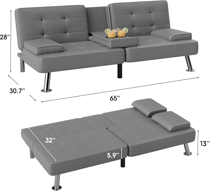 Flamaker Futon Sofa Bed Modern Folding Futon Set PU Leather Convertible - Image 3