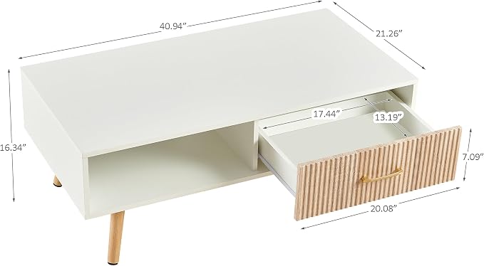 Coffee Table with Storage, Mid Century Boho Wood Center Table with Open Storage - Image 2