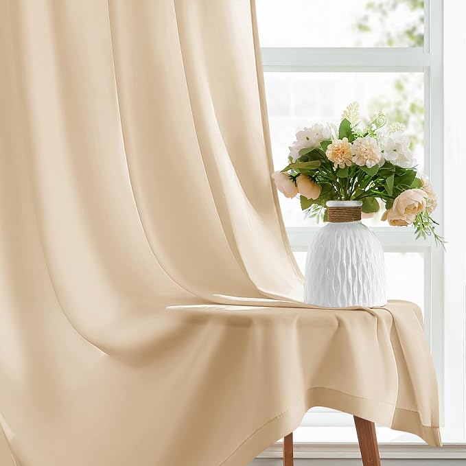 HOMEIDEAS Non-See-Through Beige Privacy Sheer Kitchen Curtains, 30 X 36 Inches - Image 6
