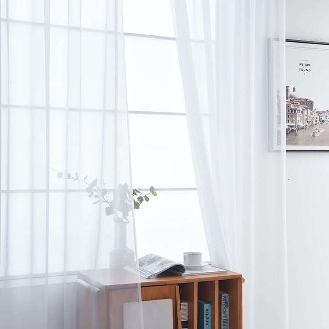 SpaceDresser Sheer Voile Window Treatment Rod Pocket Curtain Panels - Image 4