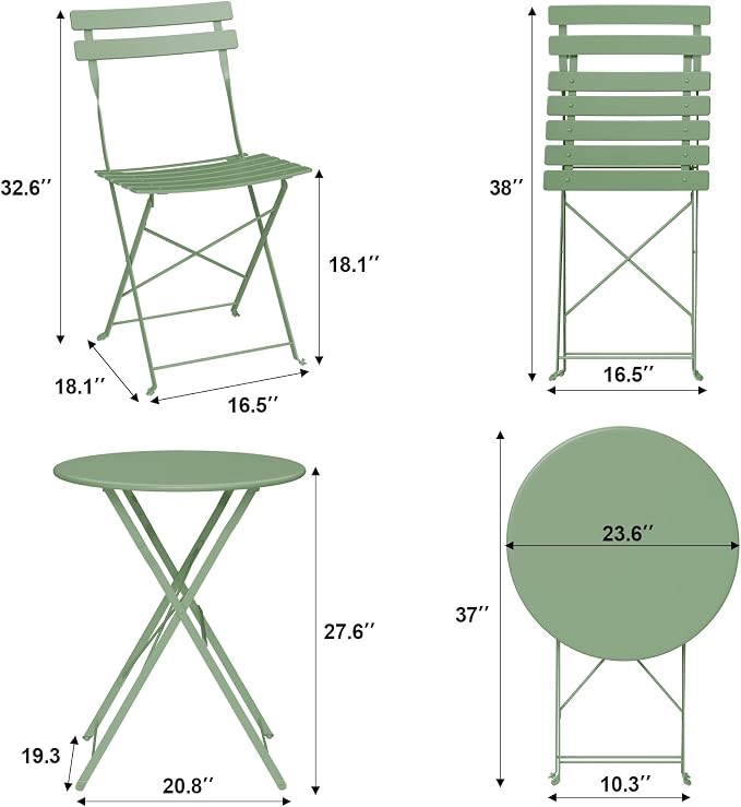3-Piece Folding Bistro Set, Outdoor Patio Furniture Set - Image 2