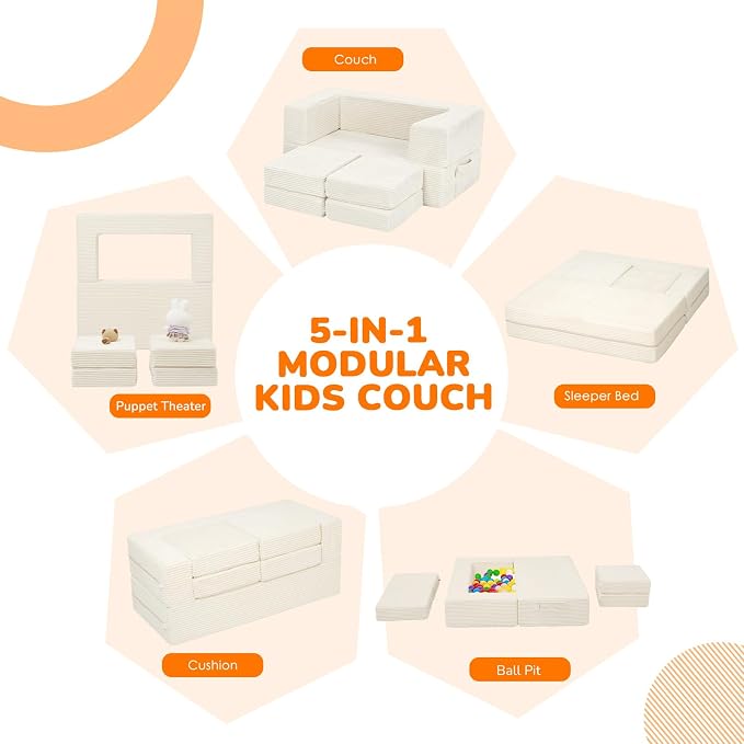 MeMoreCool Modular Kids Couch, Corduroy Play Toddler Couch - Image 4