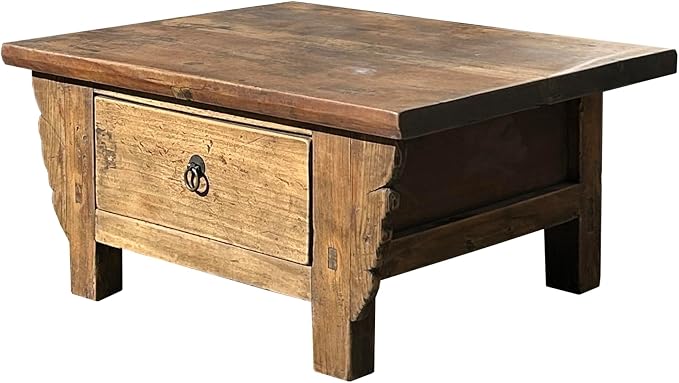 Chinese Vintage Rustic Wood Brown Drawer Low Kang Table Display Stand AJK242 - Image 4