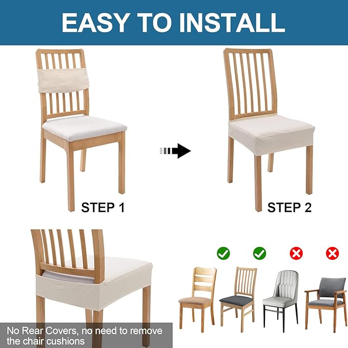 Smiry Waterproof Seat Covers for Dining Room Chairs Set of 4, Stretch Jacquard - Image 5