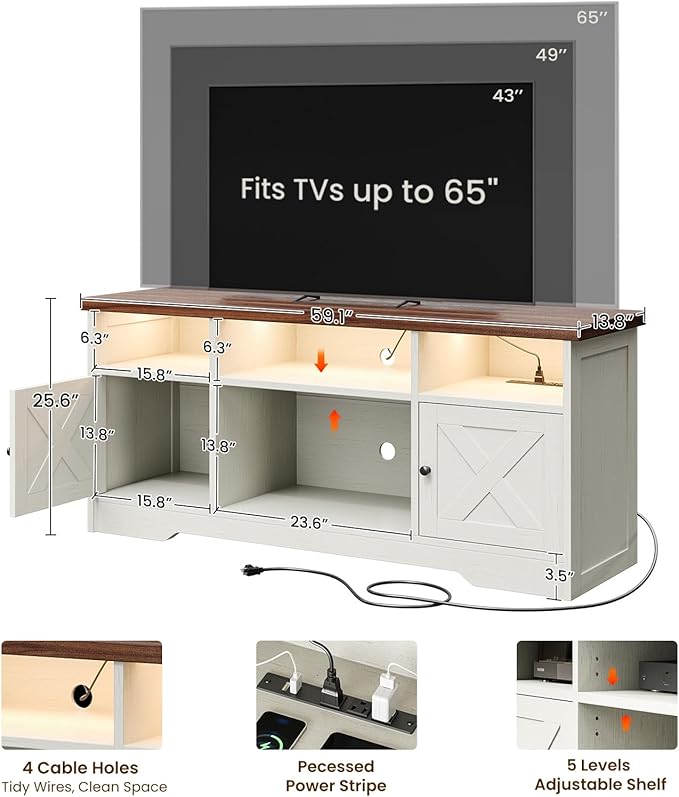 Casaottima TV Stand for 65 Inch TV, Farmhouse Entertainment Center - Image 3