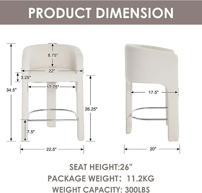 HNY Modern Counter Height Bar Stools Set of 3, 26”H Barrel Counter Stools - Image 2