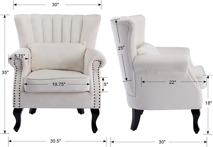 Mid Century Accent Chair Modern Tufted Wingback Armchairs Club Chair Velvet - Image 3