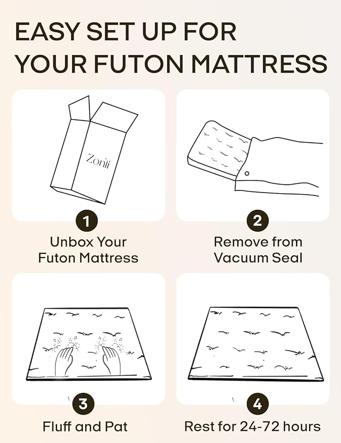 ZonLi Japanese Floor Futon Mattress Full Size 75"x 54", 100% Cotton Cover 4'' - Image 8