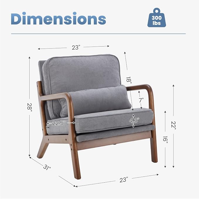 DUMOS Mid Century Accent Chair, Modern Living Room Chair - Image 3