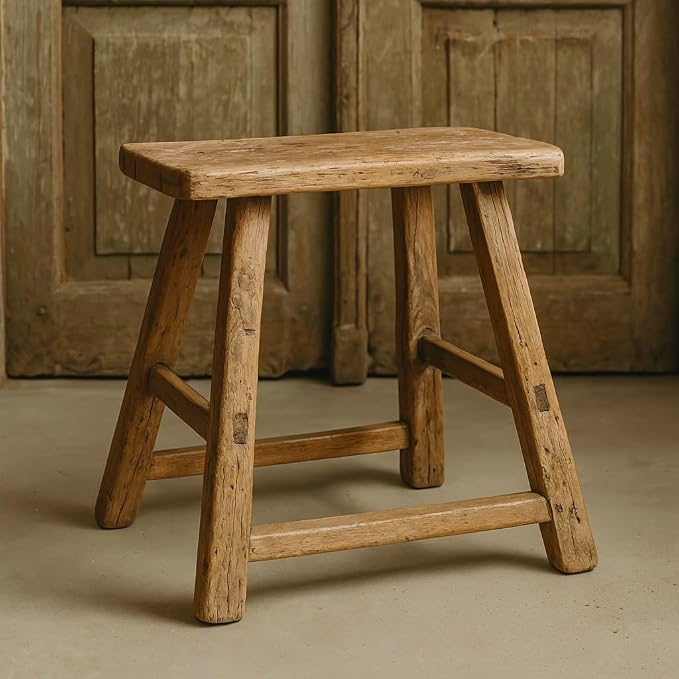 Artissance Vintage Wooden Stool, Solid Natural Wood 12–20" W x 6–9" D x 18–22" H - Image 6