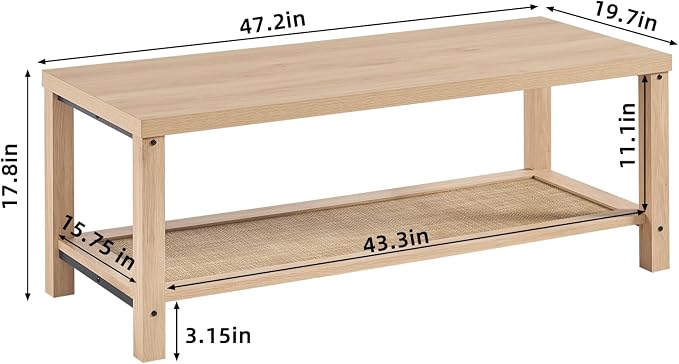 Lerliuo Boho Coffee Tables for Living Room, Rattan Center Table - Image 2