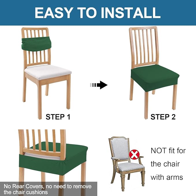 Smiry Waterproof Seat Covers for Dining Room Chairs Set of 2, Stretch Jacquard - Image 6