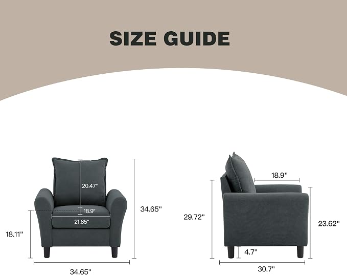 Mid-Century Accent Chair, Modern Linen Fabric Armchair - Image 2
