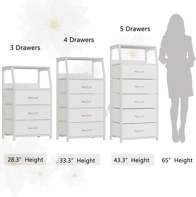 Furnulem White Dresser with 5 Drawers, Vertical Storage Tower Fabric Dresser - Image 7