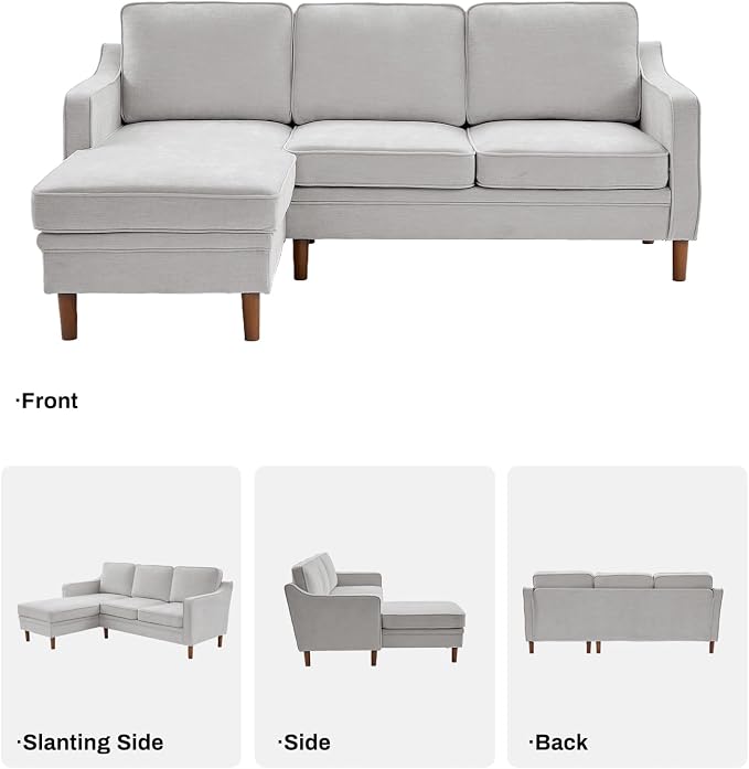 Kingfun 88" L-Shape Sofa, Chenille Sectional Couch, Mid Century Modern Couches - Image 4