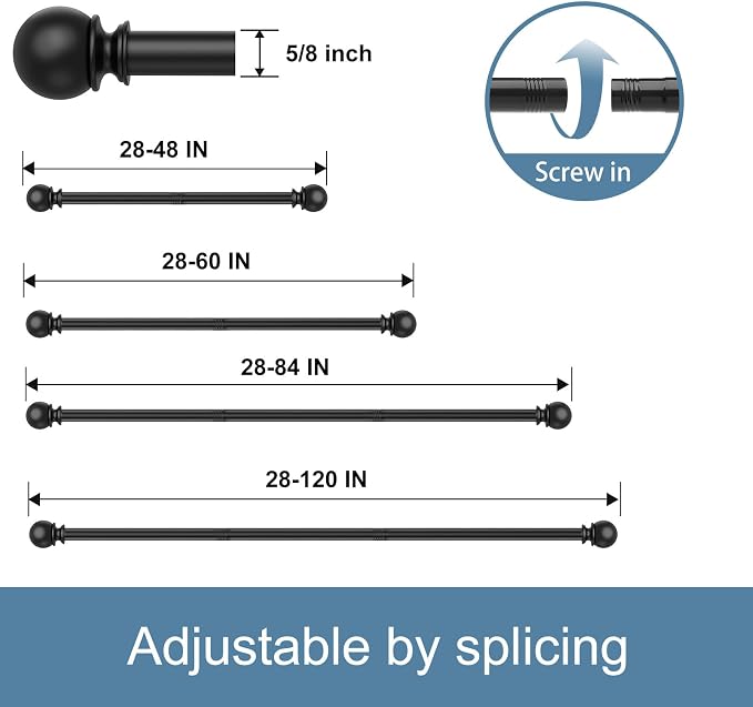 Black Curtain Rods for Windows 28 to 60 Inch, 2 Pack 5/8 Inch Diameter - Image 5